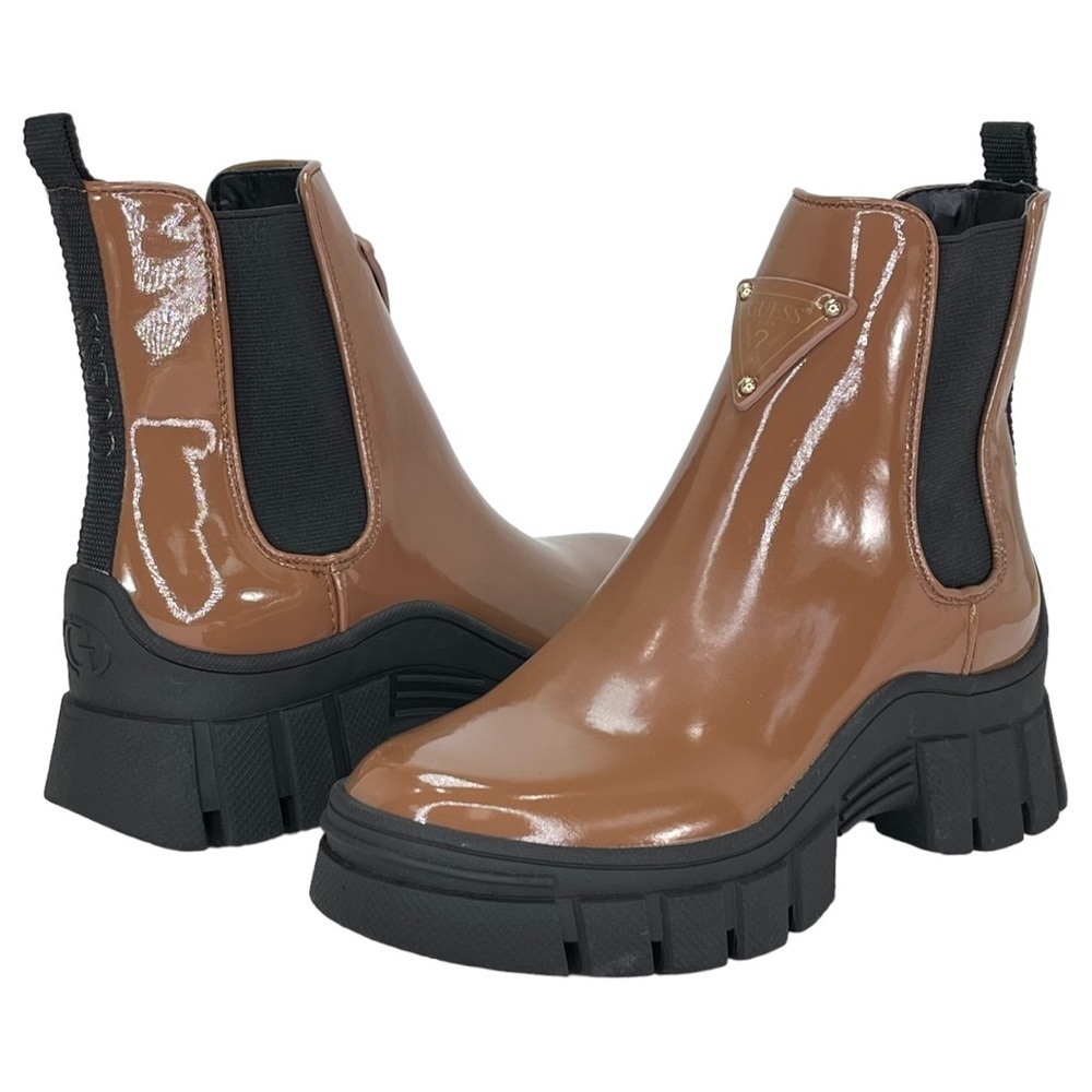 GUESS Hestia Cognac Patent Leather Womens Ankle Boots 5M - Picture 2 of 13